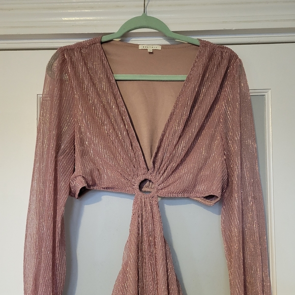 Pink sparkle long sleeve v-neck maxi dress, size L - Picture 5 of 6